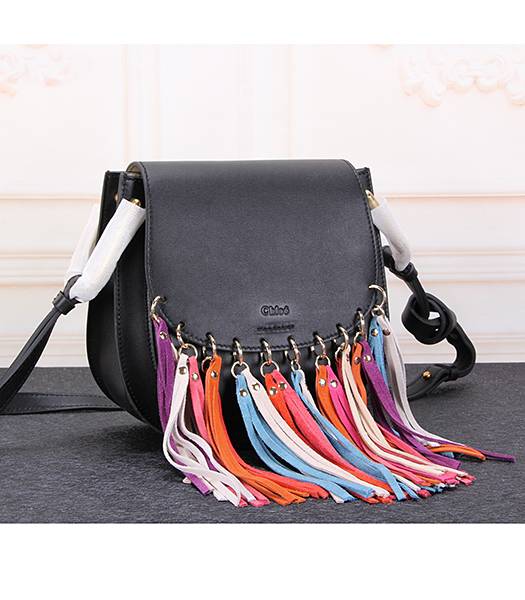 Chloe Colorful Fringed Black Leather Shoulder Bag