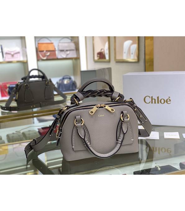 Chloe Daria Grey Original Litchi Veins Calfskin Leather Small Shoulder Bag