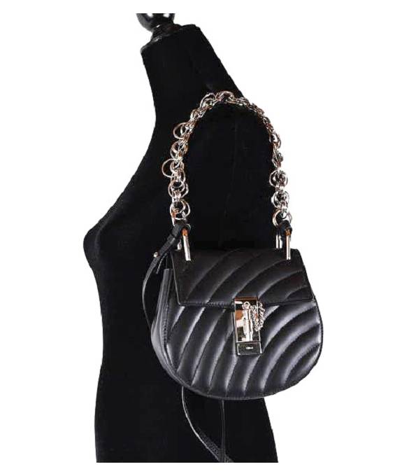 Chloe Drew Bijou Black Original Quilted Calfskin Leather Silver Metal Mini Shoulder Bag