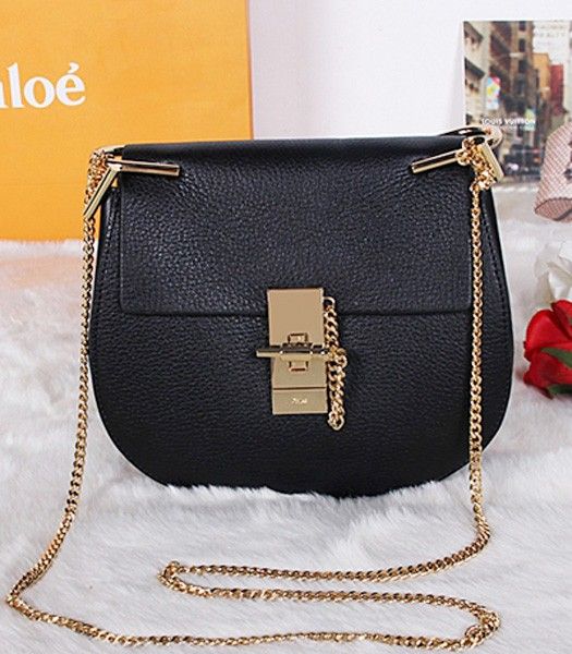 Chloe Drew Small Bags Black Leather Golden Chain
