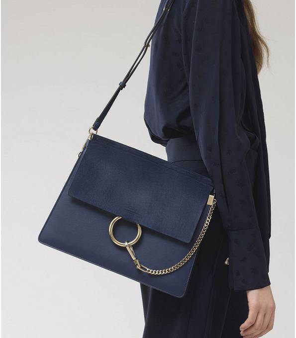 Chloe Faye Blue Original Scrub With Calfskin Leather Medium Shoulder Bag