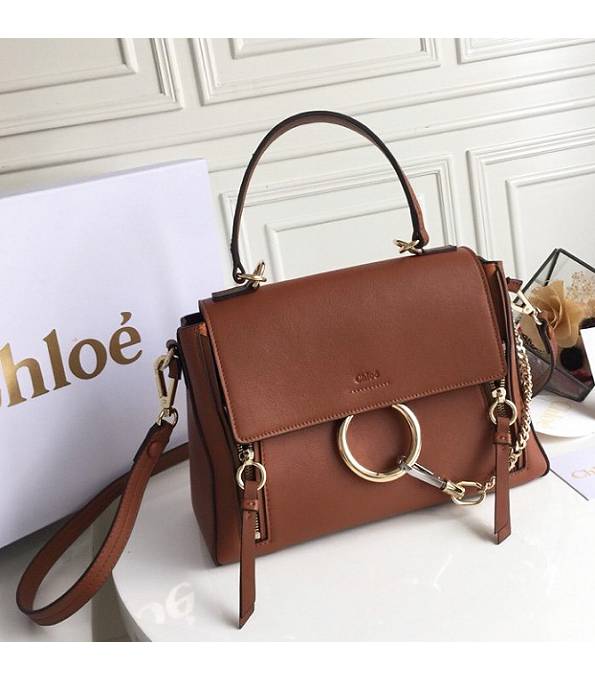 Chloe Faye Day Brown Original Calfskin Leather Double Carry Small Shoulder Bag