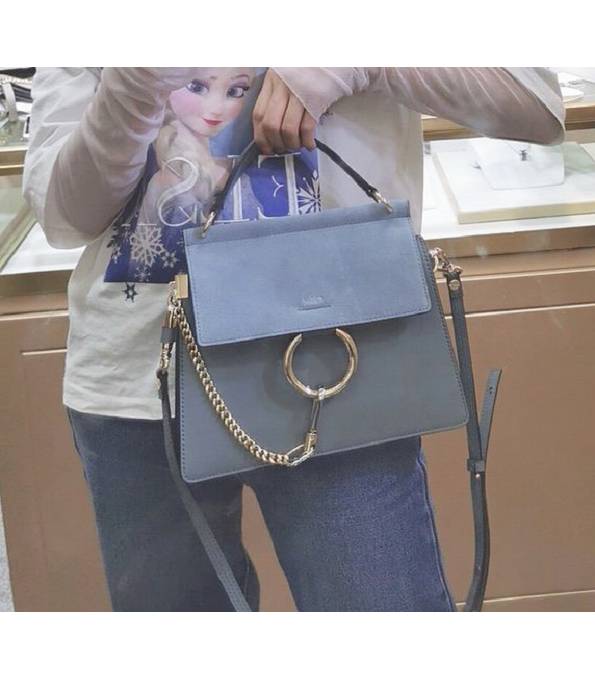Chloe Faye Light Blue Original Scrub With Calfskin Leather 26cm Shoulder Bag