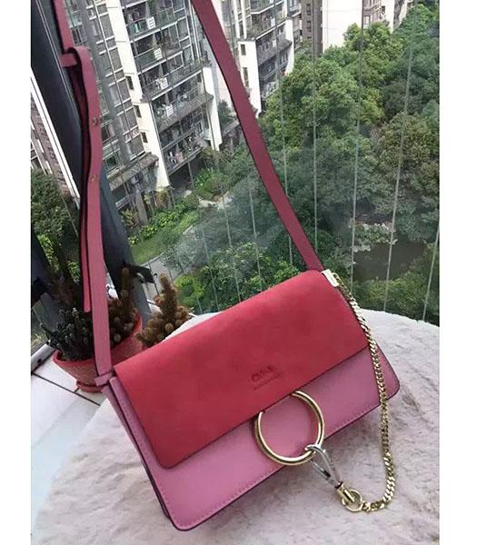 Chloe Faye Watermelon Red&Pink Leather Shoulder Bag Golden Chain