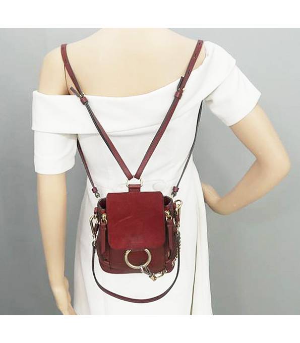 Chloe Faye Wine Red Original Scrub With Calfskin Leather Mini Backpack