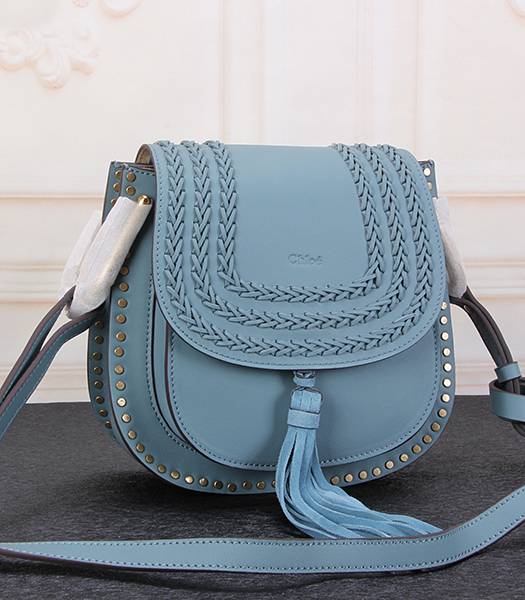 Chloe Fringed Blue Leather Rivets Decorative Shoulder Bag