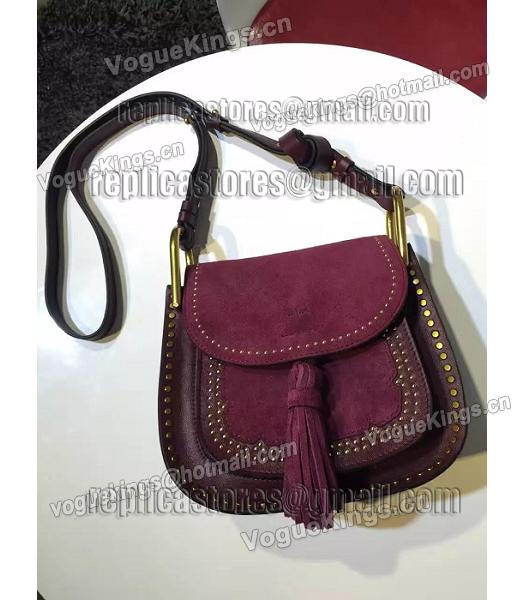 Chloe Fringed Purple Leather Golden Rivets Shoulder Bag-3