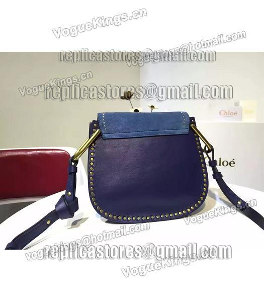 Chloe Fringed Sapphire Blue Leather Golden Rivets Shoulder Bag-2