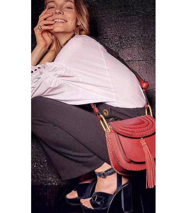 Chloe Hudson Red Original Calfskin Leather Tassel 23cm Shoulder Bag