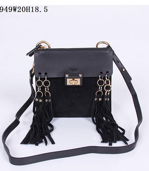 Chloe Latest Design Black Suede Leather Ribbon Shoulder Bag