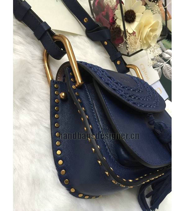 Chloe Marcie Blue Original Calfskin Leather Tassel 23cm Saddle Shoulder Bag-2