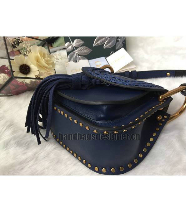 Chloe Marcie Blue Original Calfskin Leather Tassel 23cm Saddle Shoulder Bag-3