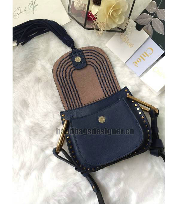 Chloe Marcie Blue Original Calfskin Leather Tassel 23cm Saddle Shoulder Bag-4