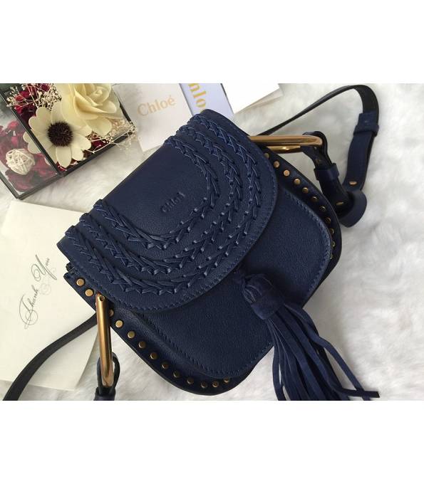 Chloe Marcie Blue Original Calfskin Leather Tassel 23cm Saddle Shoulder Bag