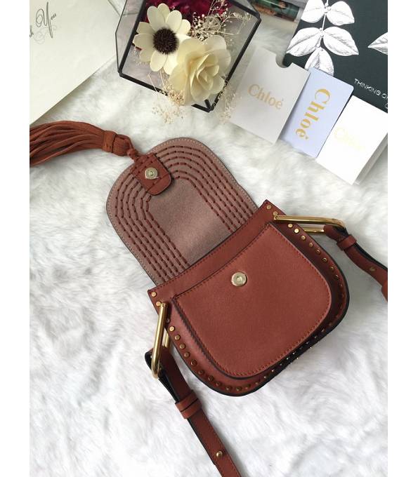 Chloe Marcie Brown Original Calfskin Leather Tassel 19cm Saddle Shoulder Bag-5