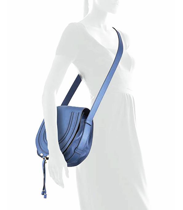 Chloe Marcie Dark Blue Original Calfskin Leather Shoulder Bag