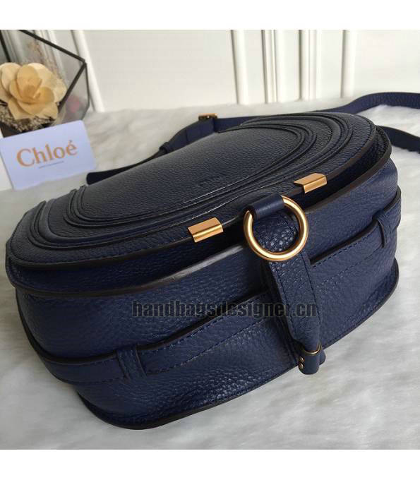 Chloe Marcie Dark Blue Original Litchi Veins Calfskin Leather Shoulder Bag-3