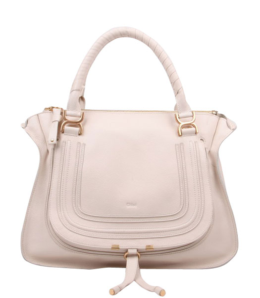 Chloe Marcie Leather Large Tote Bag In Offwhite Leather