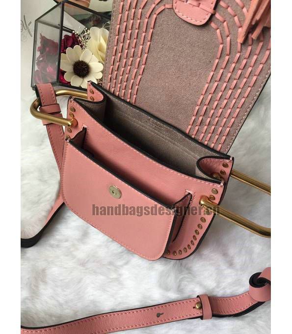 Chloe Marcie Pink Original Calfskin Leather Tassel 19cm Saddle Shoulder Bag-6