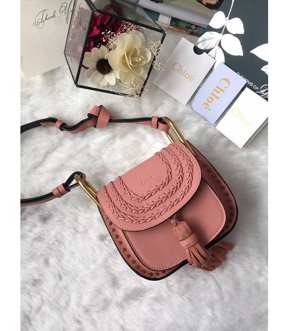 Chloe Marcie Pink Original Calfskin Leather Tassel 19cm Saddle Shoulder Bag