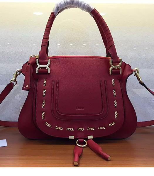 Chloe Marcie Red Leather Small Tote Bag Golden Hardware