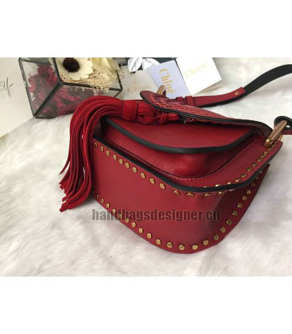 Chloe Marcie Red Original Calfskin Leather Tassel 19cm Saddle Shoulder Bag-2