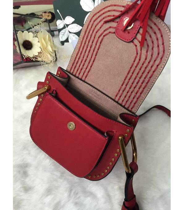 Chloe Marcie Red Original Calfskin Leather Tassel 19cm Saddle Shoulder Bag-5