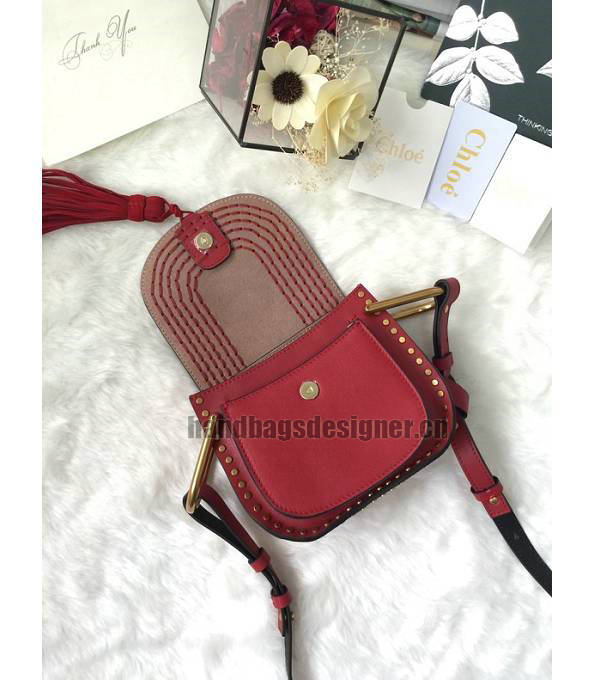 Chloe Marcie Red Original Calfskin Leather Tassel 19cm Saddle Shoulder Bag-6