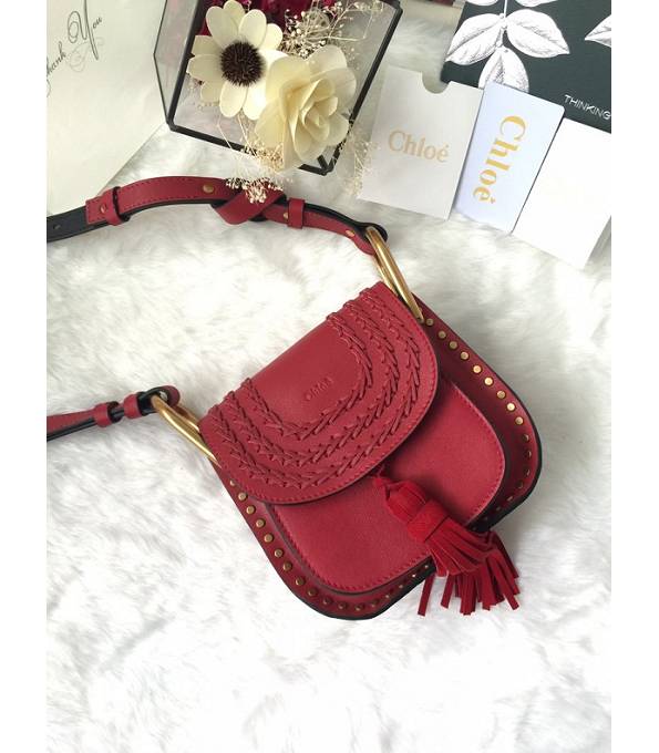 Chloe Marcie Red Original Calfskin Leather Tassel 19cm Saddle Shoulder Bag