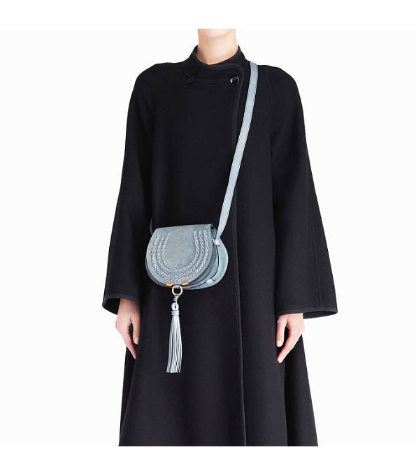 Chloe Marcie Weave Light Blue Original Suede Calfskin Leather Mini Shoulder Bag