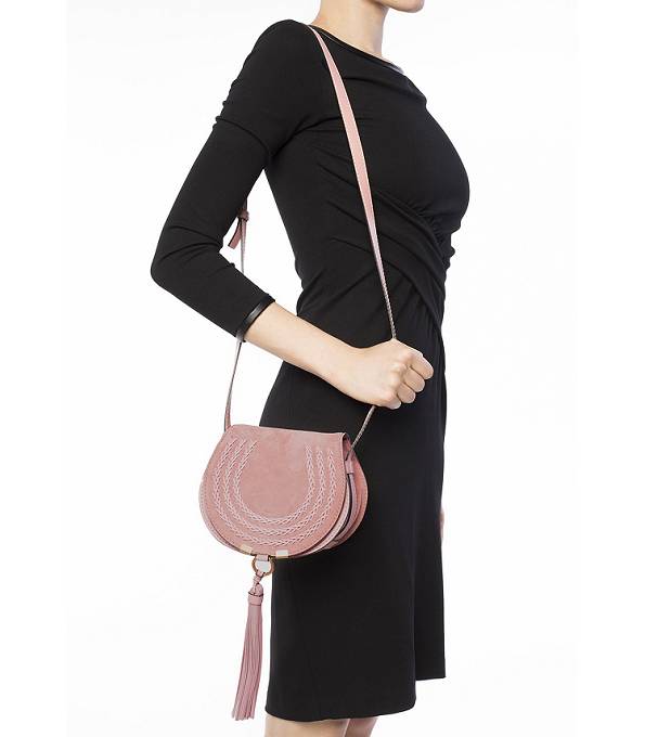 Chloe Marcie Weave Pink Original Suede Calfskin Leather Shoulder Bag