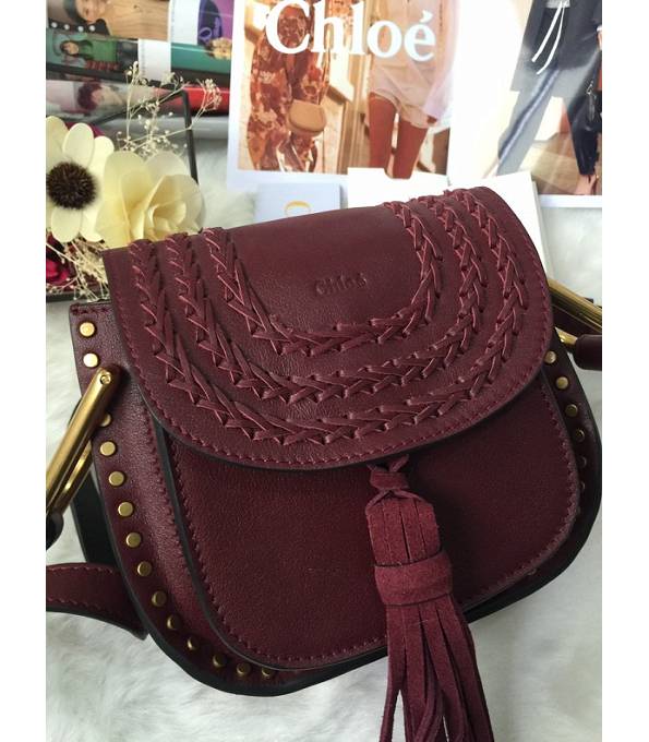 Chloe Marcie Wine Red Original Calfskin Leather Tassel 19cm Saddle Shoulder Bag-1