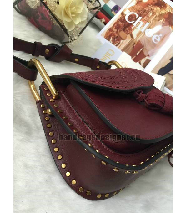 Chloe Marcie Wine Red Original Calfskin Leather Tassel 19cm Saddle Shoulder Bag-3