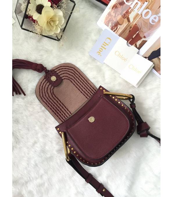 Chloe Marcie Wine Red Original Calfskin Leather Tassel 19cm Saddle Shoulder Bag-5