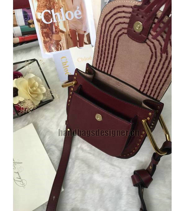 Chloe Marcie Wine Red Original Calfskin Leather Tassel 19cm Saddle Shoulder Bag-6