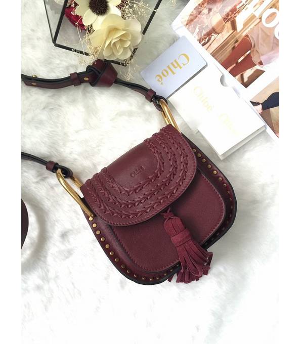 Chloe Marcie Wine Red Original Calfskin Leather Tassel 19cm Saddle Shoulder Bag