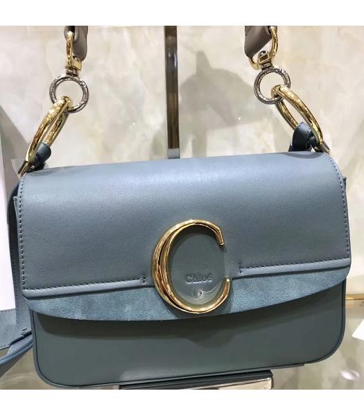 Chloe Original Calfskin Leather 24cm Shoulder Bag Blue-8