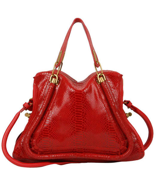 Chloe Paraty GM Handbag Red Snake Veins Leather