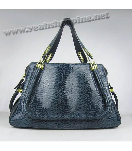 Chloe Paraty Snake Pattern GM Bag Dark Blue-2