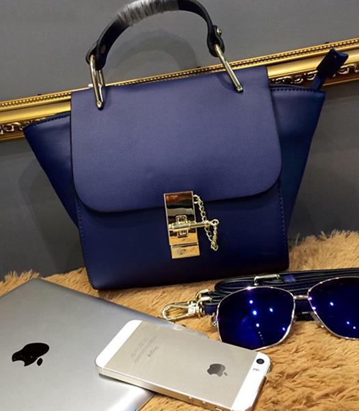 Chloe Sapphire Blue Leather Small Tote Bag Golden Hardware