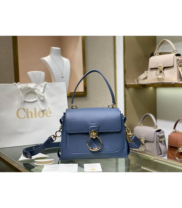 Chloe Tess Day Blue Original Grained Calfskin Leather Small Shoulder Bag