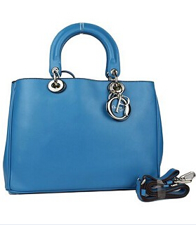 Christian Dior 33cm Diorissimo Bag In Blue Leather