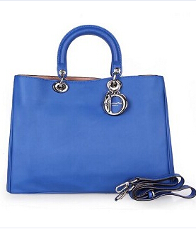 Christian Dior 39cm Diorissimo Bag Sapphire Blue Original Leather Silver Metal