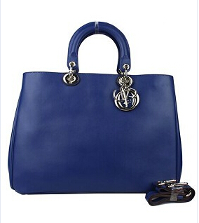 Christian Dior 40cm Diorissimo Bag Sapphire Blue Leather Silver Metal