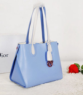 Christian Dior Addict Shopping Bag Two-Tone Calfskin Leather Blue/Offwhite