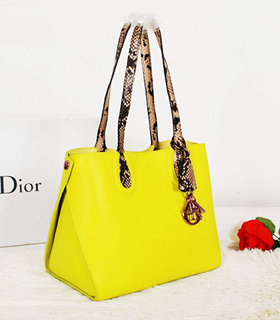Christian Dior Addict Shopping Bag Two-Tone Calfskin Leather Yellow/Coffee Snake Veins