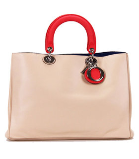 Christian Dior Apricot/Red Imported Leather Large Diorissimo Tote Bag