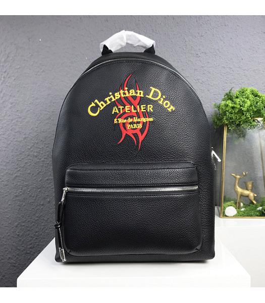 Christian Dior Atelier Black Original Litchi Vein Calfskin Leather Backpack
