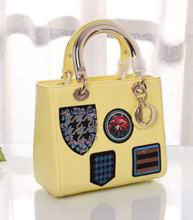 Christian Dior Badge Lavender Yellow Original Leather Small Tote Bag With Metal Handle