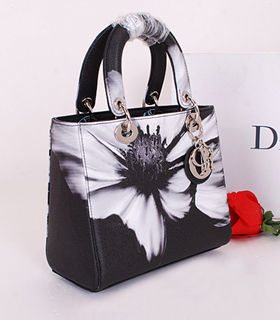 Christian Dior Black Flower Pattern Lady Tote Bag